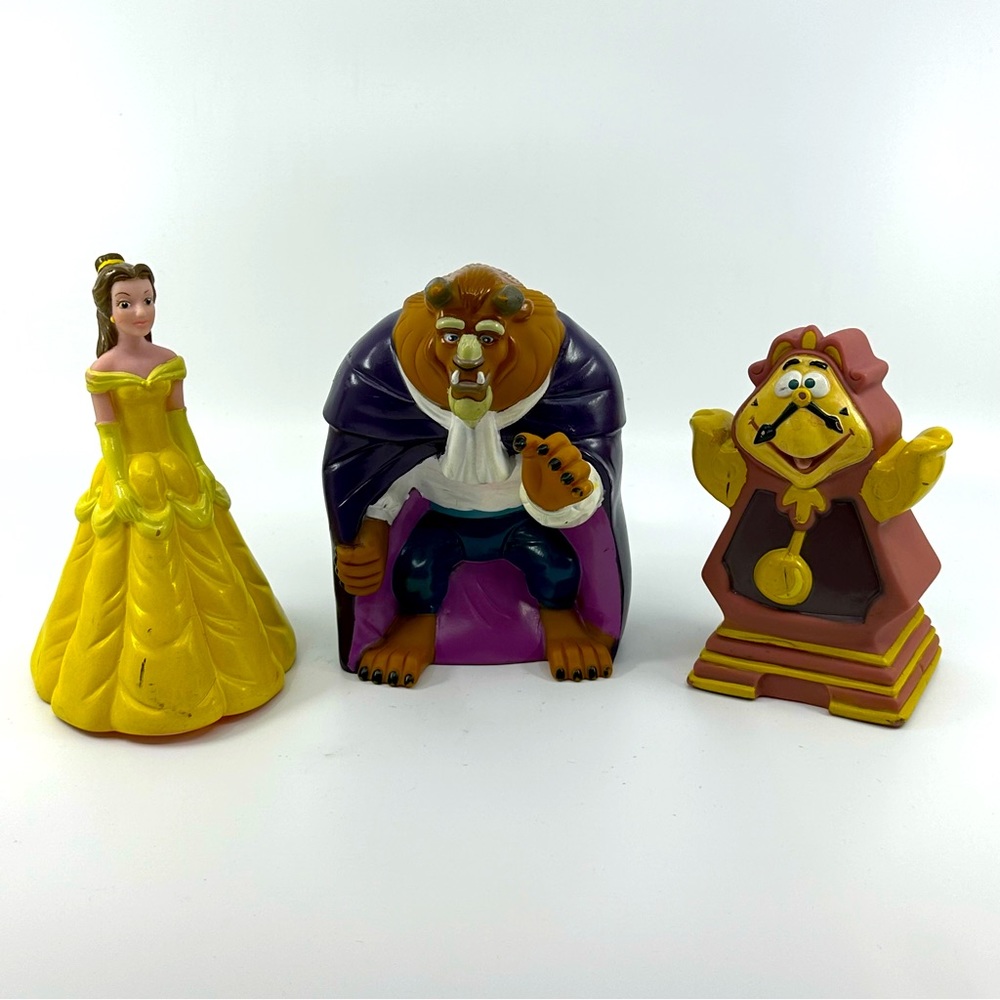 Set of 3 Vintage Beauty and The Beast Pizza Hut Disney Hand Puppets.